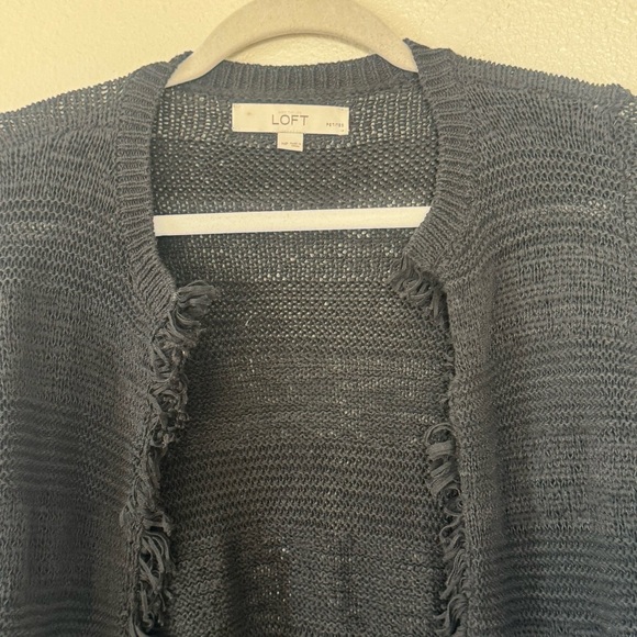 Loft Ann Taylor Open Knot Front Lite Cardigan Sweater Fringe Cotton MP - Picture 2 of 7